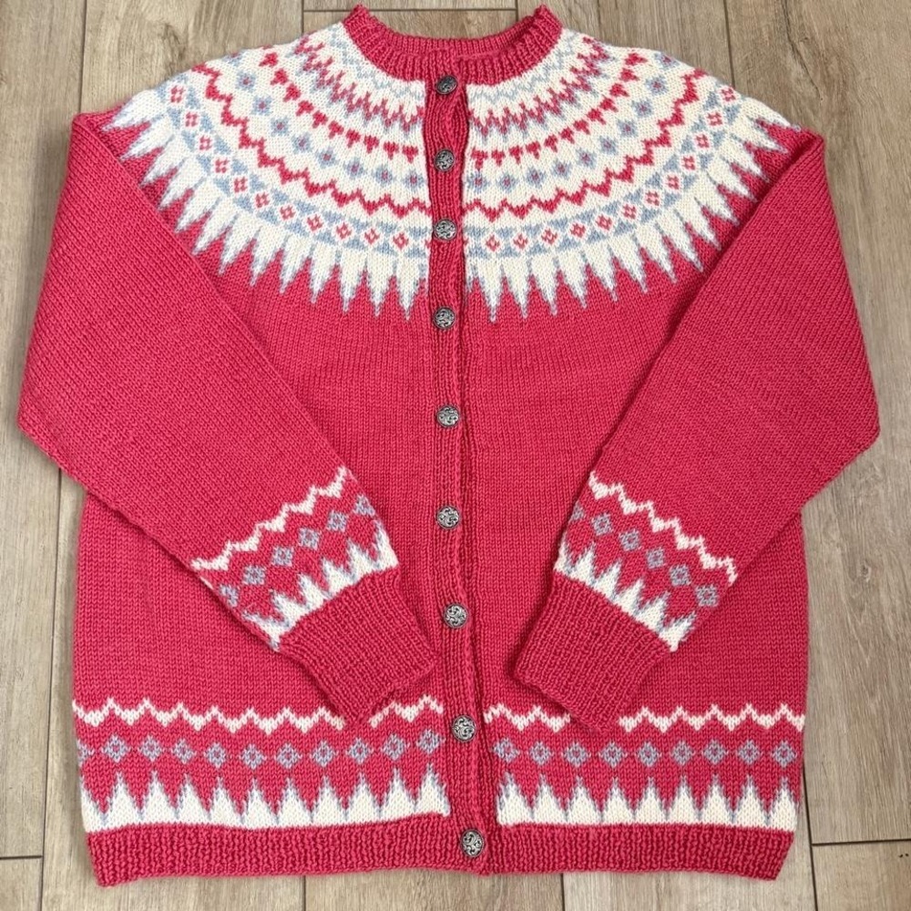 1960s Norwegian Wool Cardigan Oslo Handmade Fair Isle Nordic Sweater
